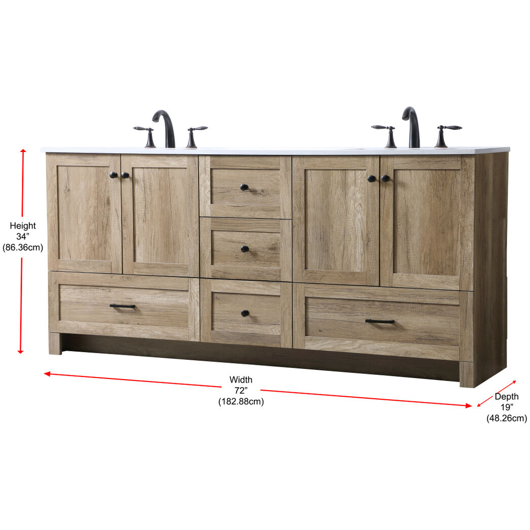 Soma 72 X 19 X 34 inch Natural Oak Vanity Sink Set