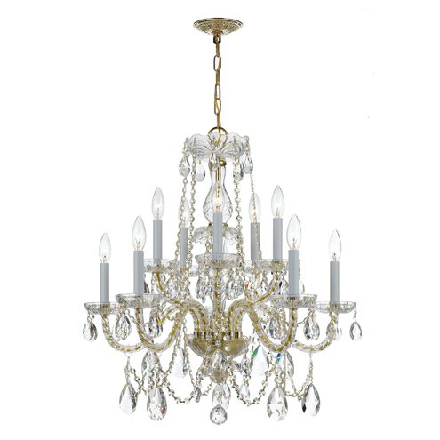 Traditional Crystal 10 Light 26 inch Polished Brass Chandelier Ceiling Light