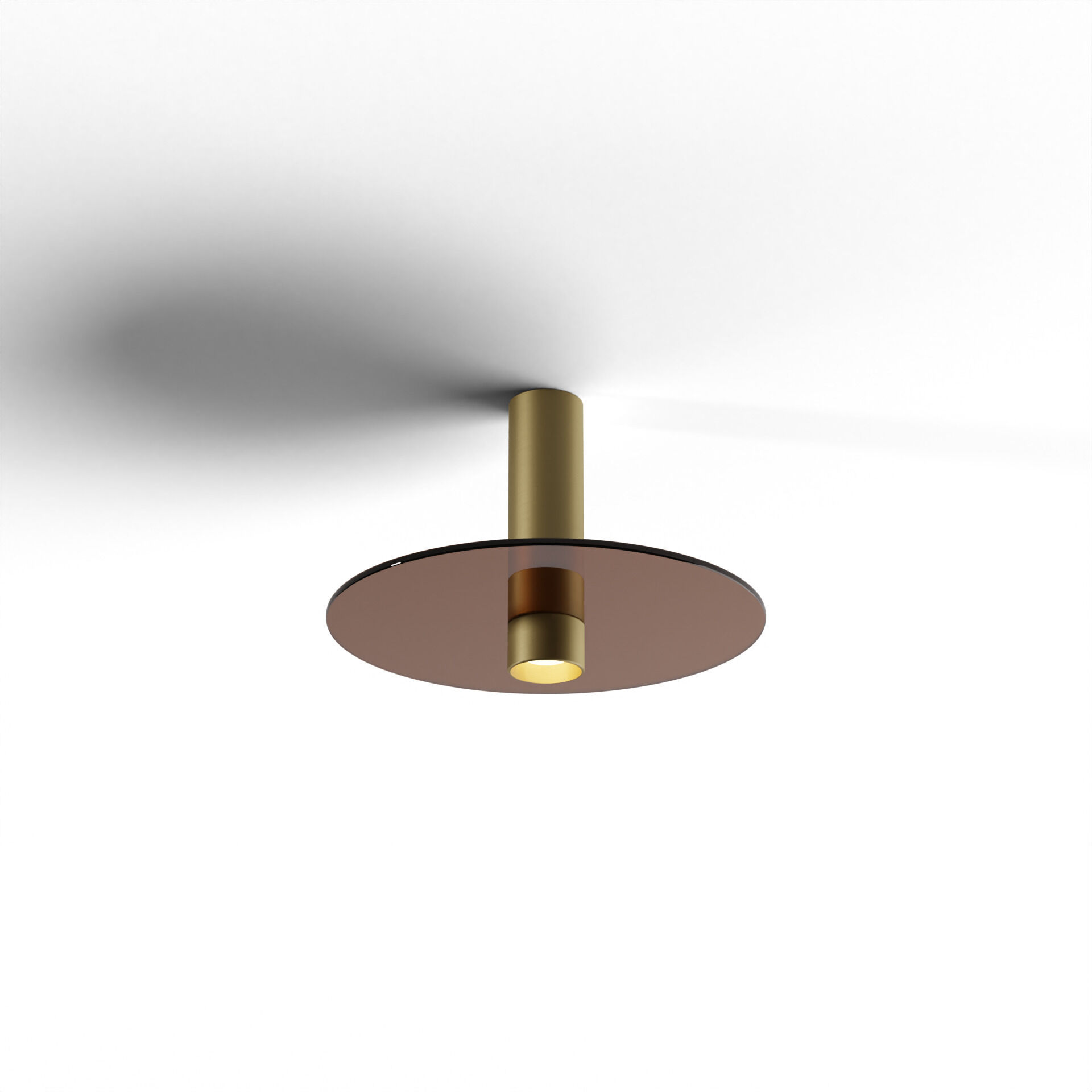 Combi LED 9 inch Brass Pendant Ceiling Light in Tea Brown Glass, Suspension / Flush Mount 2-in-1