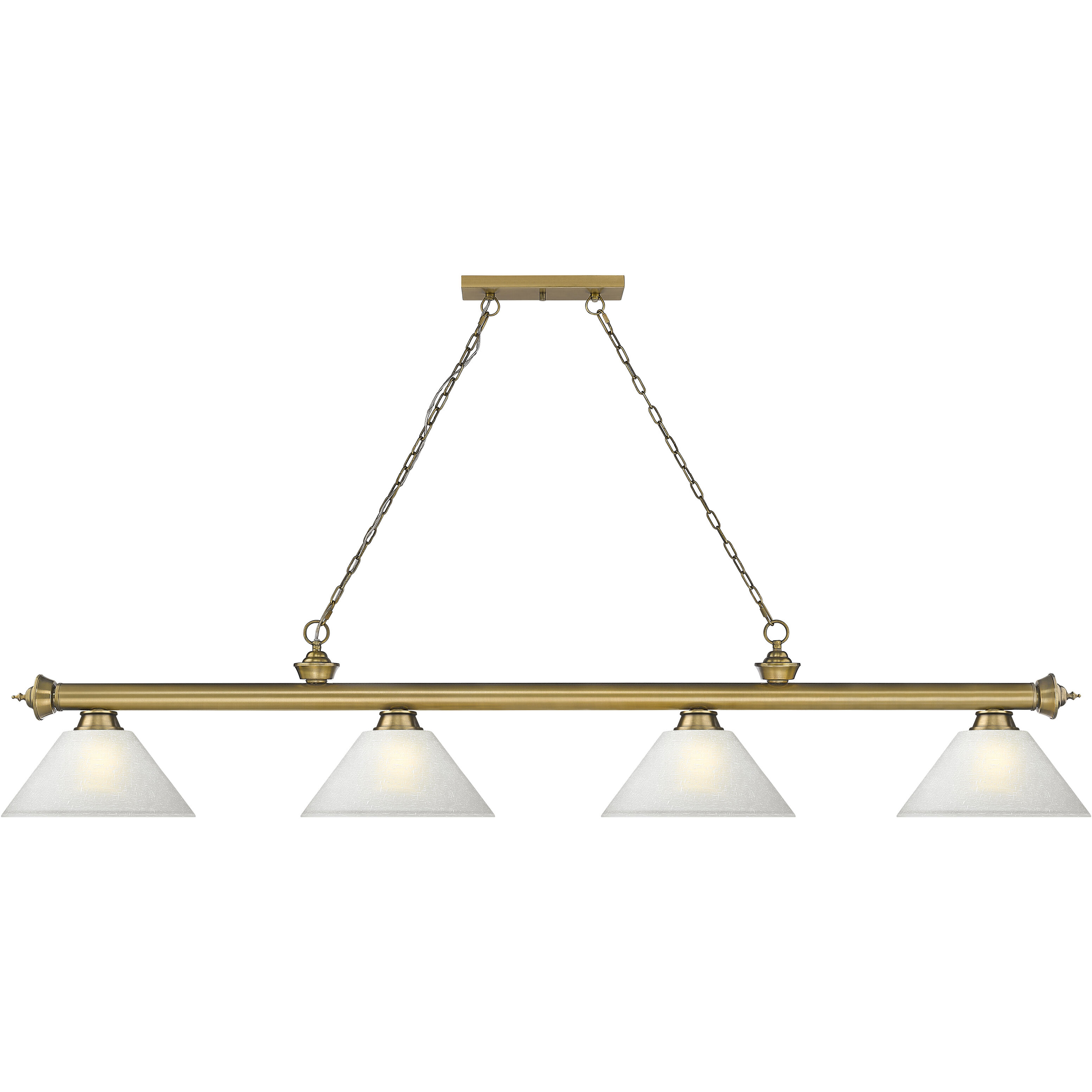Cordon 4 Light 81.25 inch Rubbed Brass Billiard Ceiling Light in White Linen Glass