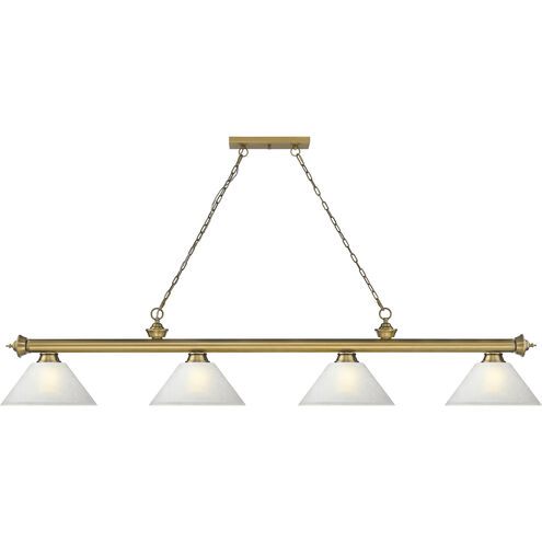 Cordon 4 Light 81.25 inch Rubbed Brass Billiard Ceiling Light in White Linen Glass