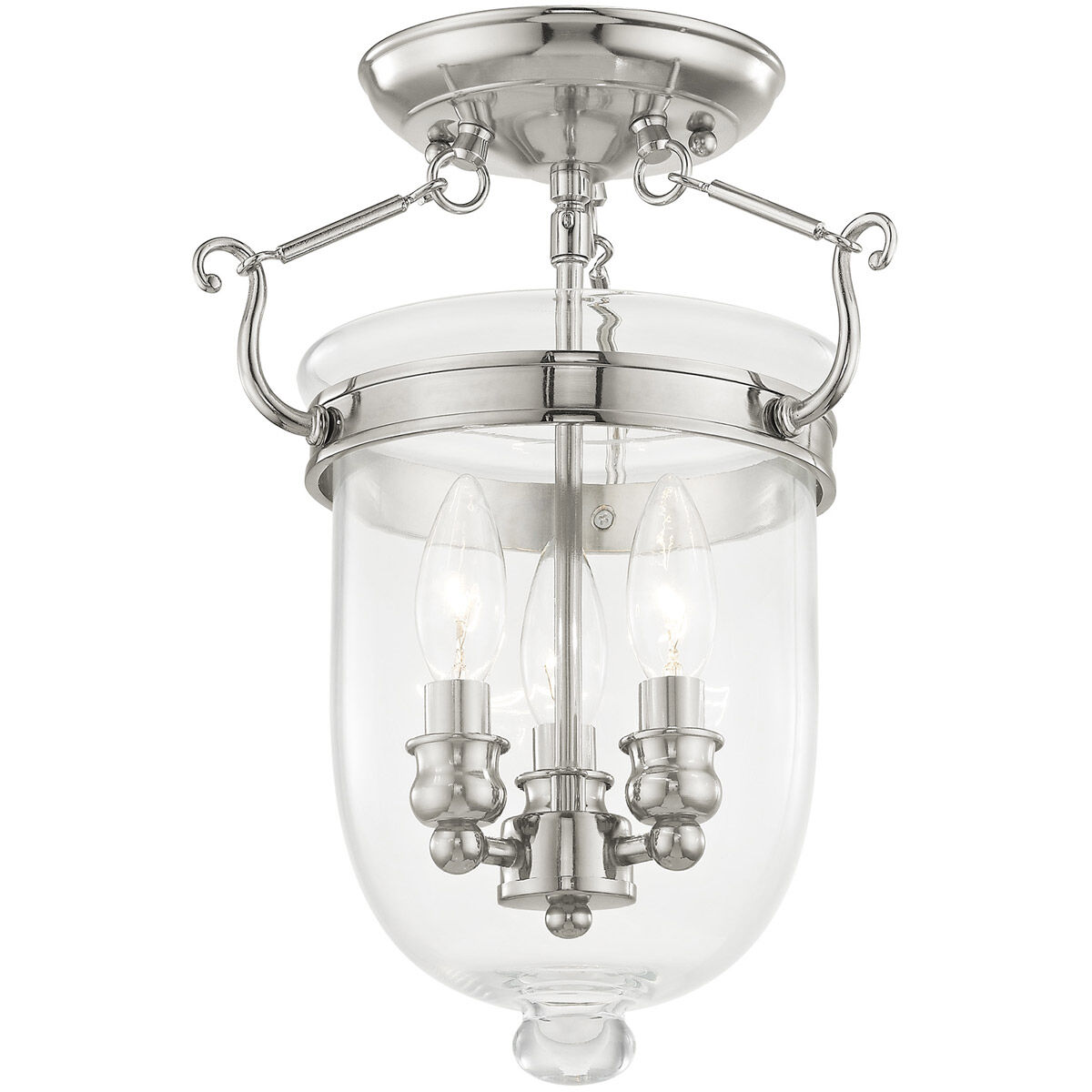 Jefferson 3 Light 10 inch Polished Nickel Semi-Flush Mount Ceiling Light