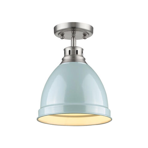 Duncan 1 Light 9 inch Pewter Flush Mount Ceiling Light in Seafoam, Damp