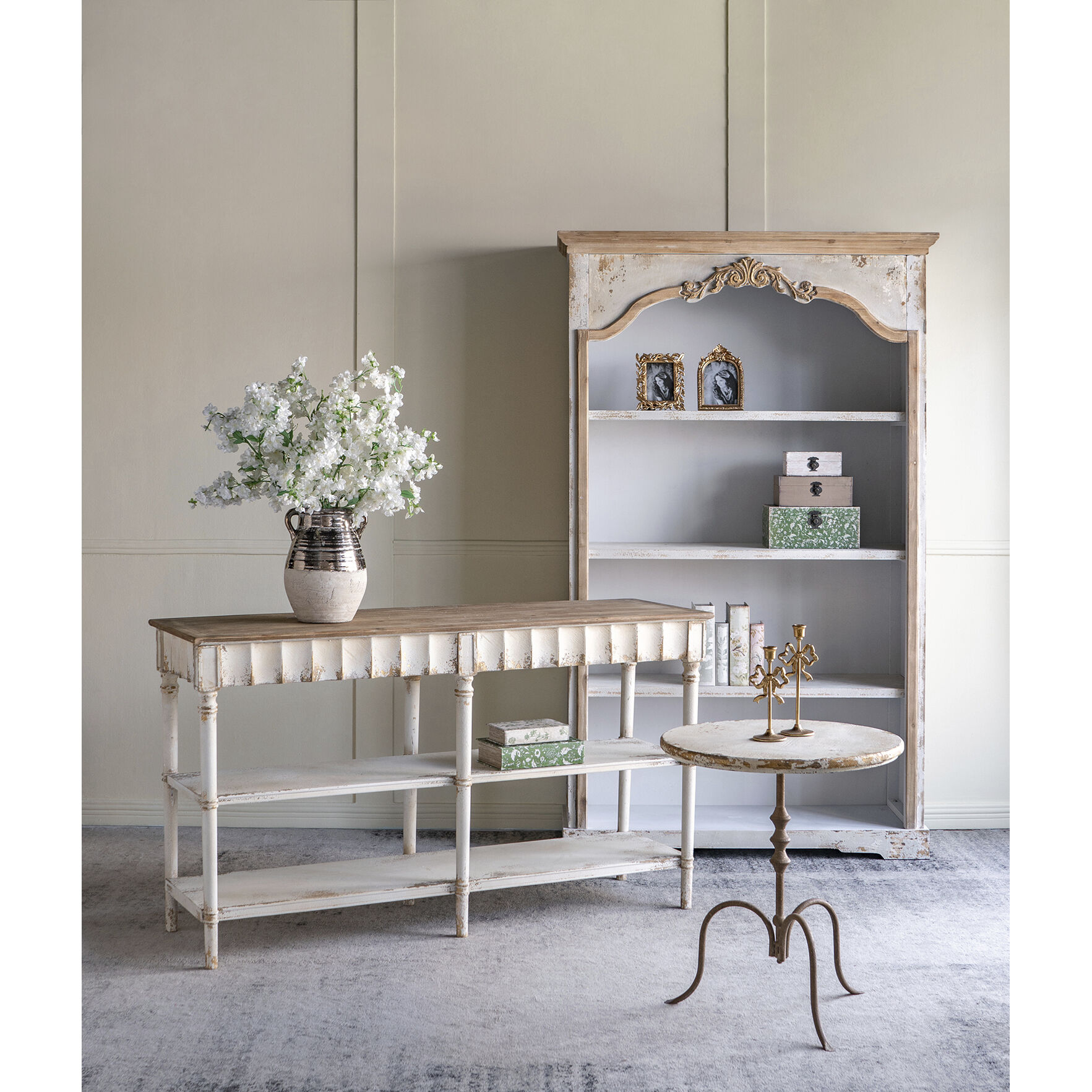 Anita 63 X 19.7 inch Distressed White and Beige Console Table