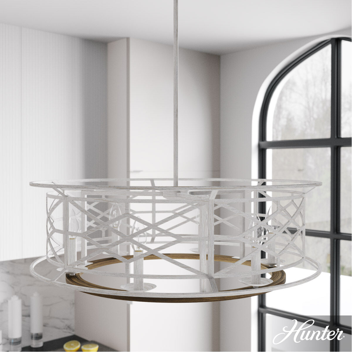 Langwood 6 Light 30 inch Distressed White and Chestnut Chandelier Ceiling Light