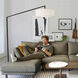Stretch 87 inch 9 watt Black Arc Floor Lamp Portable Light in White Linen