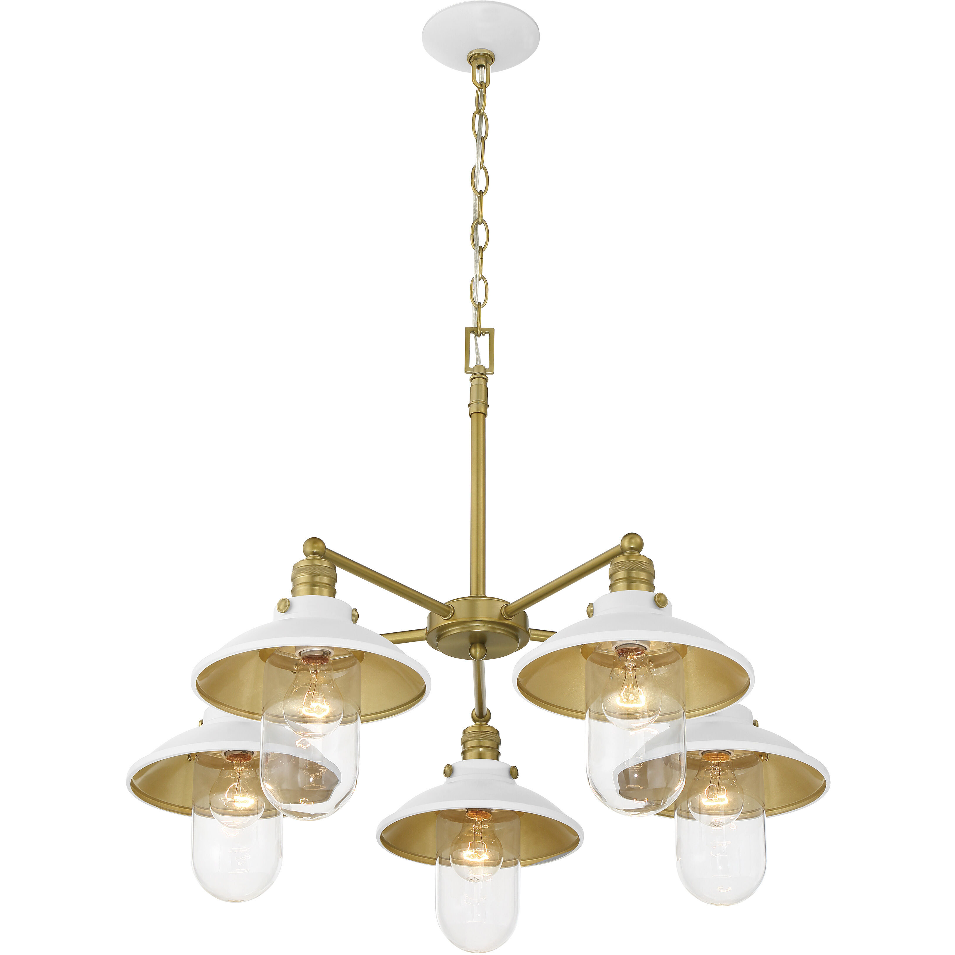 Downtown Edison 5 Light 23 inch White/Soft Brass Chandelier Ceiling Light