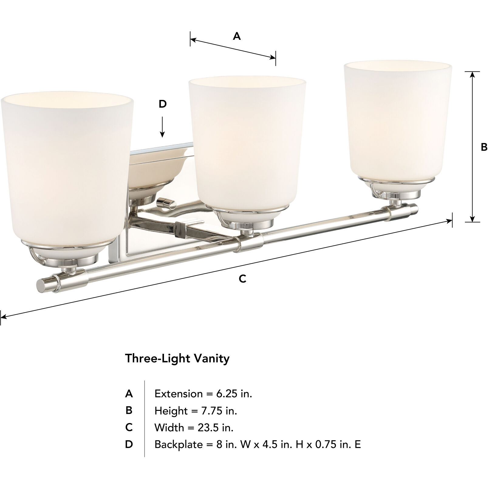 Stella 3 Light 23.5 inch Polished Nickel Vanity Light Wall Light