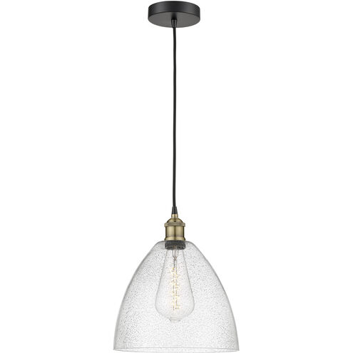 Edison Dome 1 Light 12 inch Black Antique Brass Mini Pendant Ceiling Light in Seedy Glass