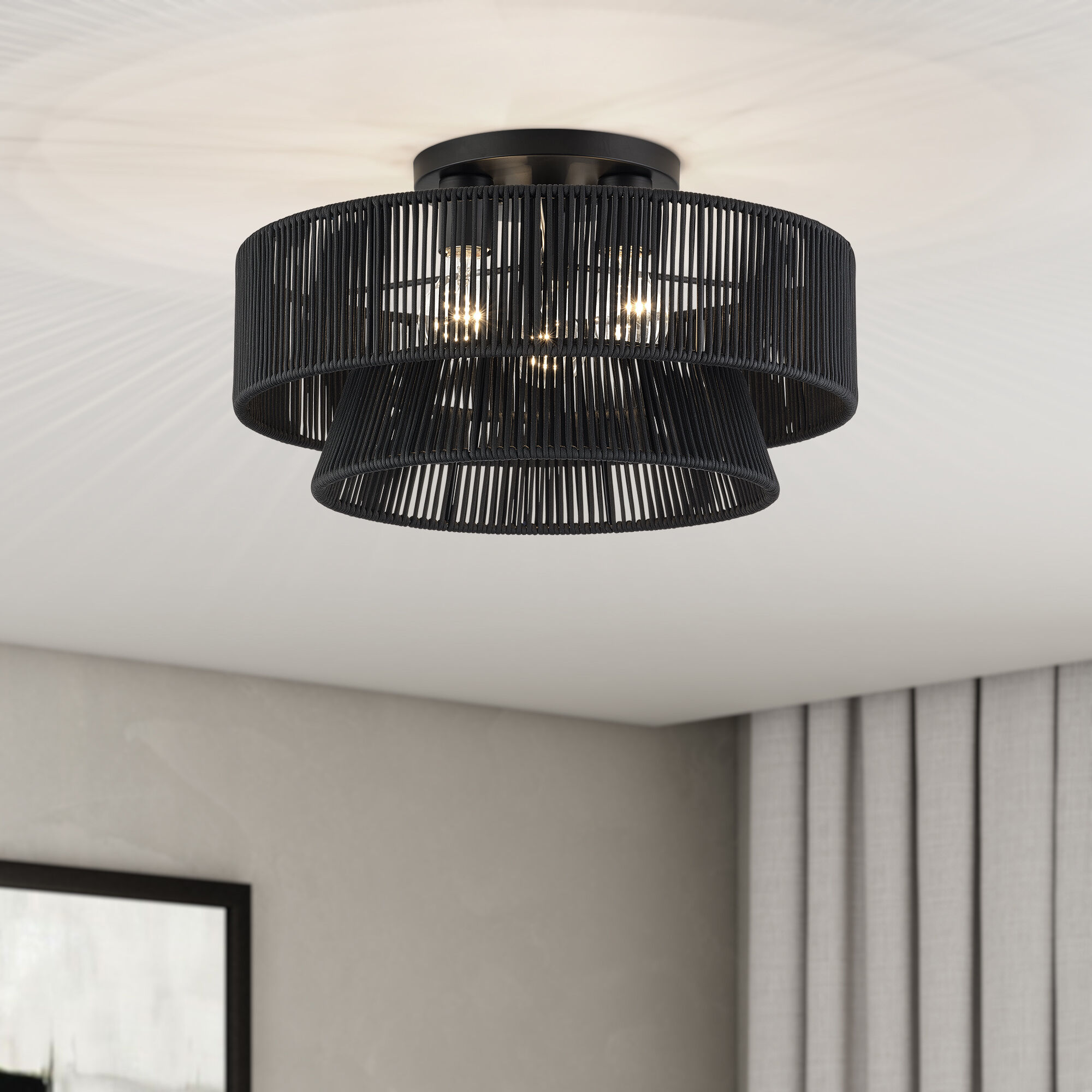 Florell 3 Light 18 inch Black Semi Flush Mount Ceiling Light, Large