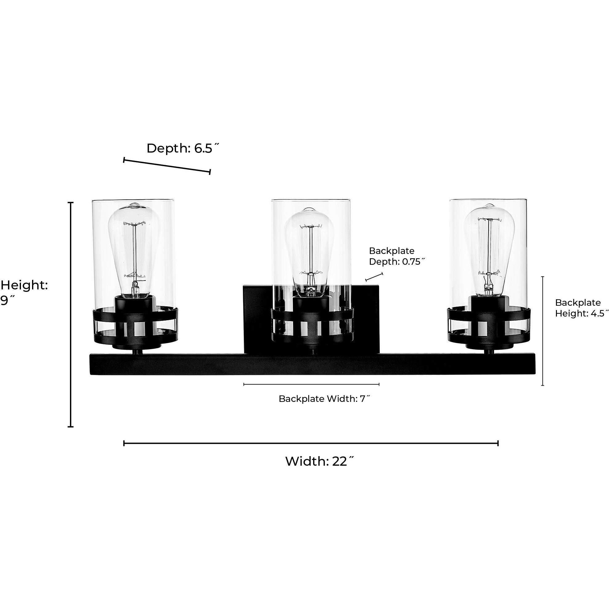Lunden 3 Light 22 inch Modern Gold Bathroom Vanity Light Wall Light
