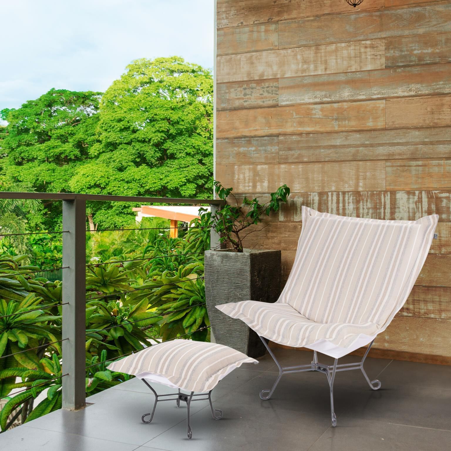 Dune Sand Outdoor Puff Scroll Chair