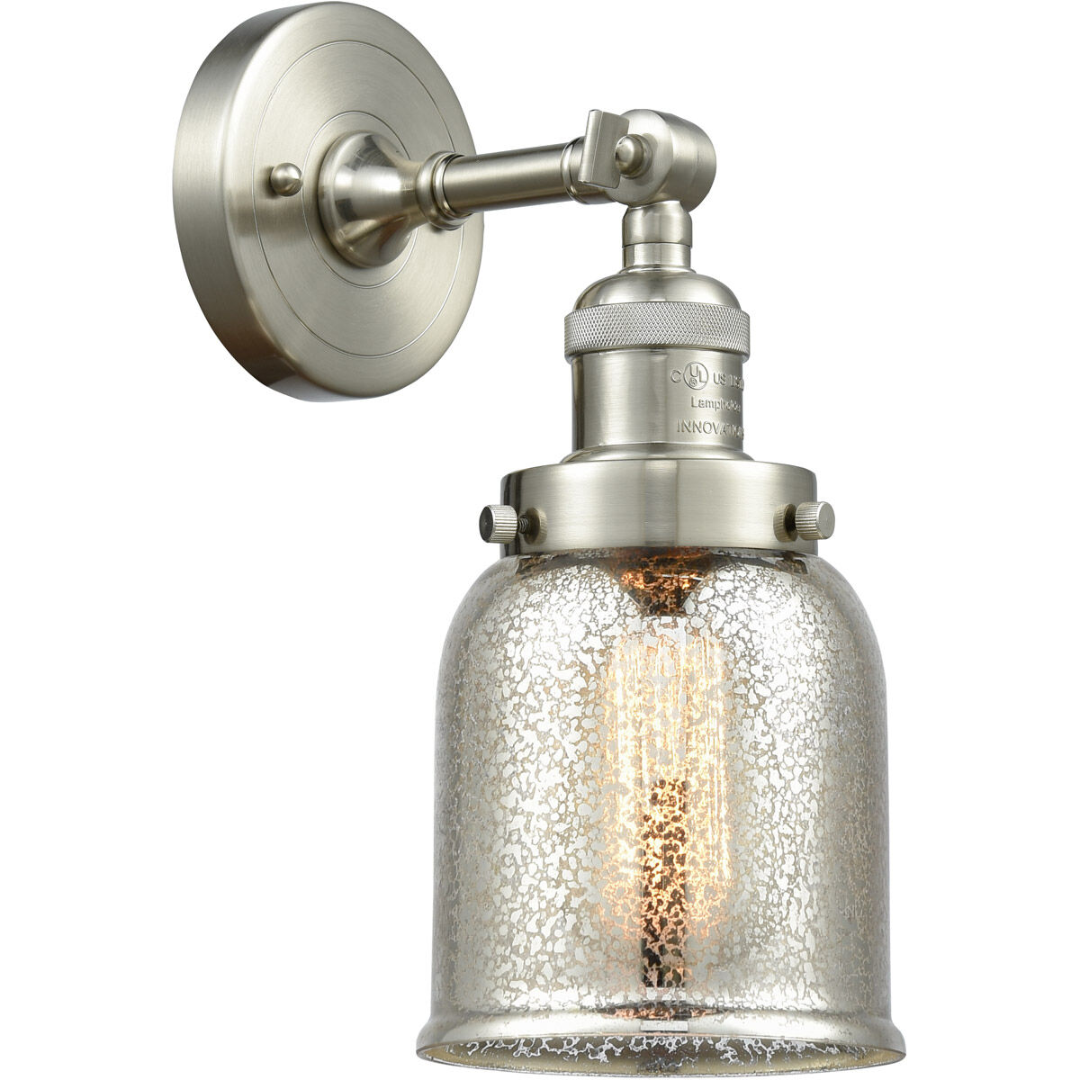 Franklin Restoration Small Bell 1 Light 5 inch Brushed Satin Nickel Semi-Flush Mount Ceiling Light in Silver Plated Mercury Glass, Franklin Restoration