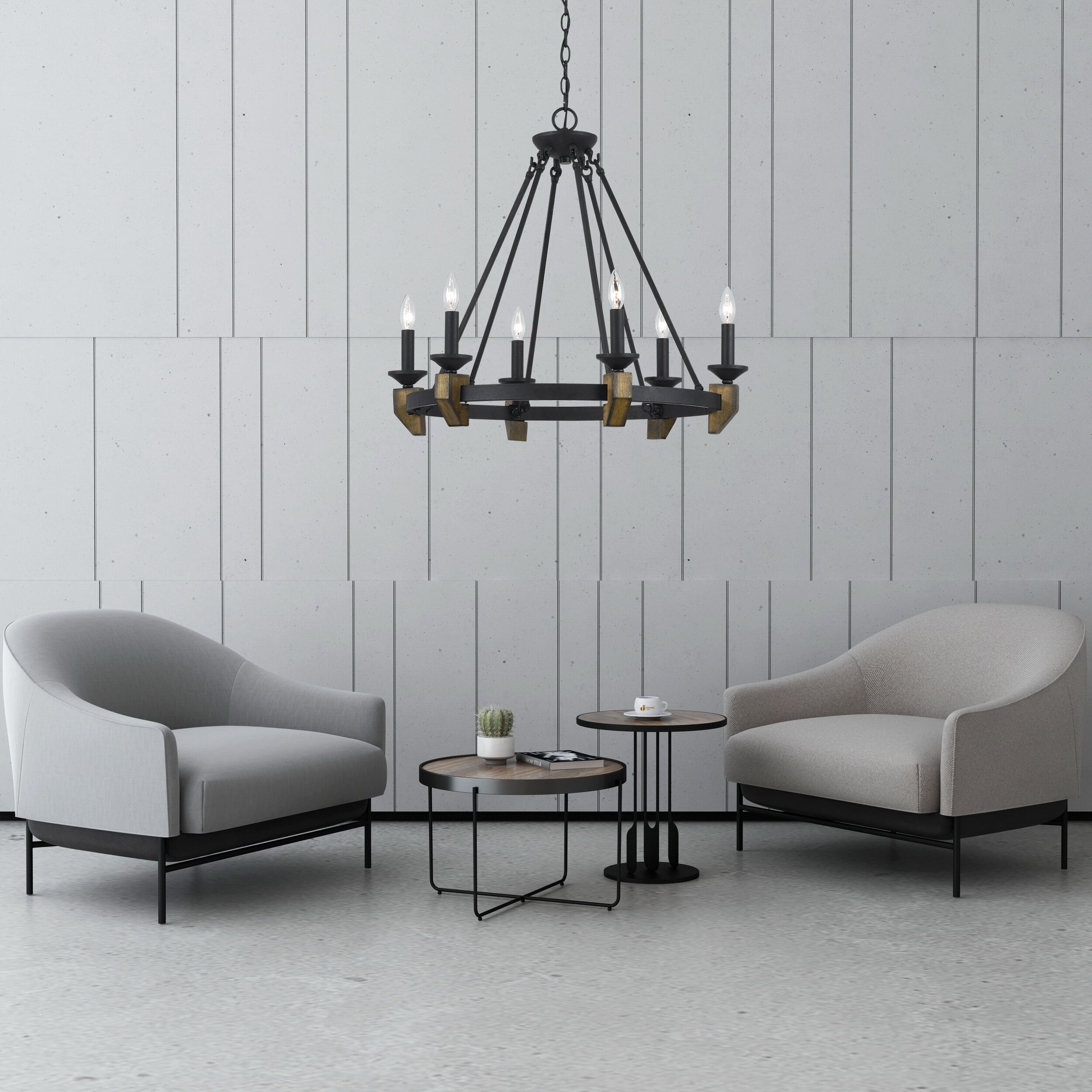 Cruz 6 Light 33 inch Warm Bronze and Wood Chandelier Ceiling Light