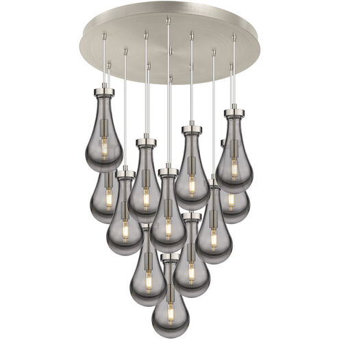 Owego 12 Light 24.38 inch Brushed Satin Nickel Multi Pendant Ceiling Light in Light Smoke Glass