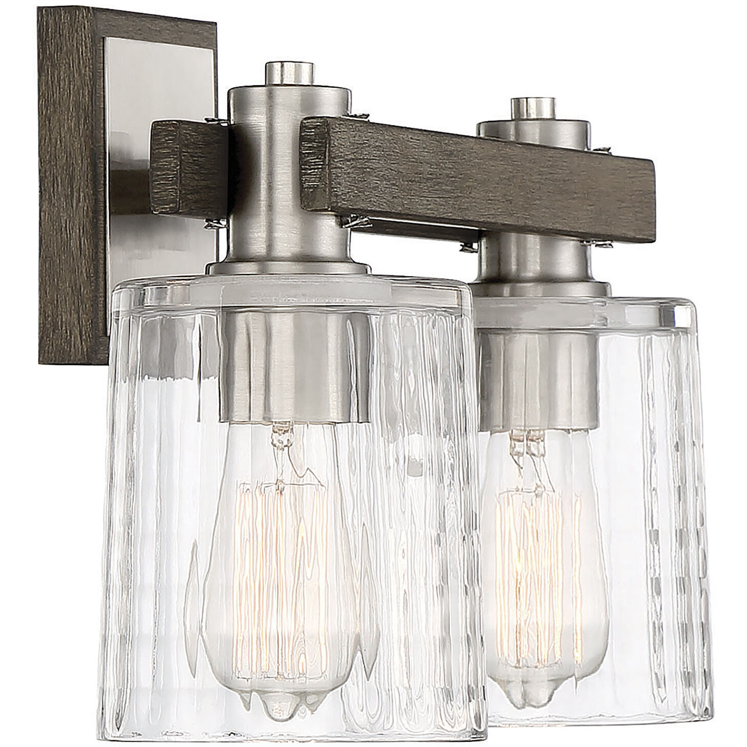 Halifax 2 Light 15 inch Satin Nickel with Gray Wood Bathroom Vanity Light Wall Light in Satin Nickel/Gray Wood