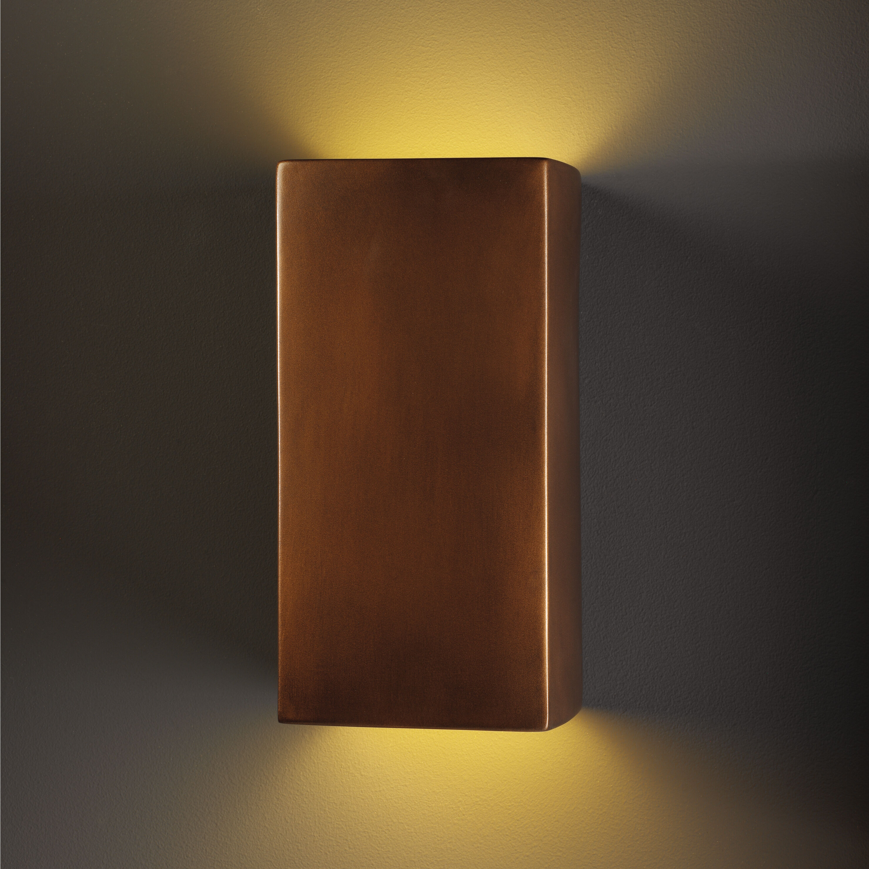 Ambiance Rectangle LED 13.5 inch Antique Copper Outdoor Wall Sconce, Large