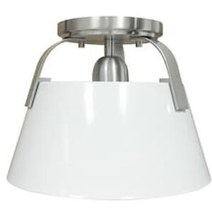 Jepson 1 Light 9.5 inch Matte White with Brushed Nickel Semi Flush Mount Ceiling Light