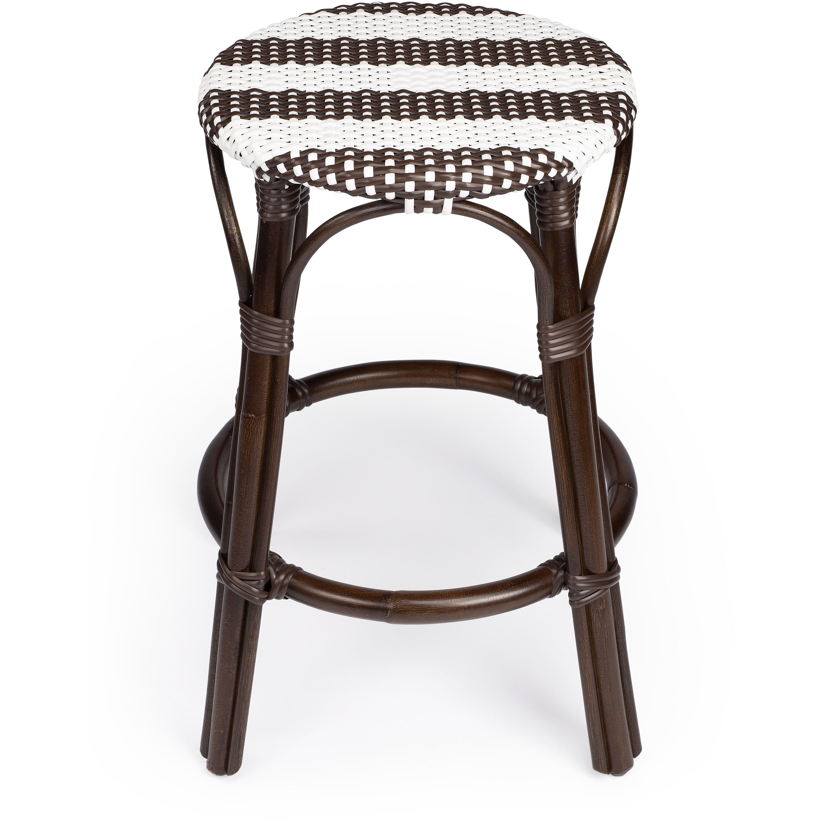 Tobias Dark Brown & White Rattan Bar Stool
