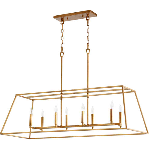 Gabriel 8 Light 45 inch Gold Leaf Linear Pendant Ceiling Light, Quorum Home