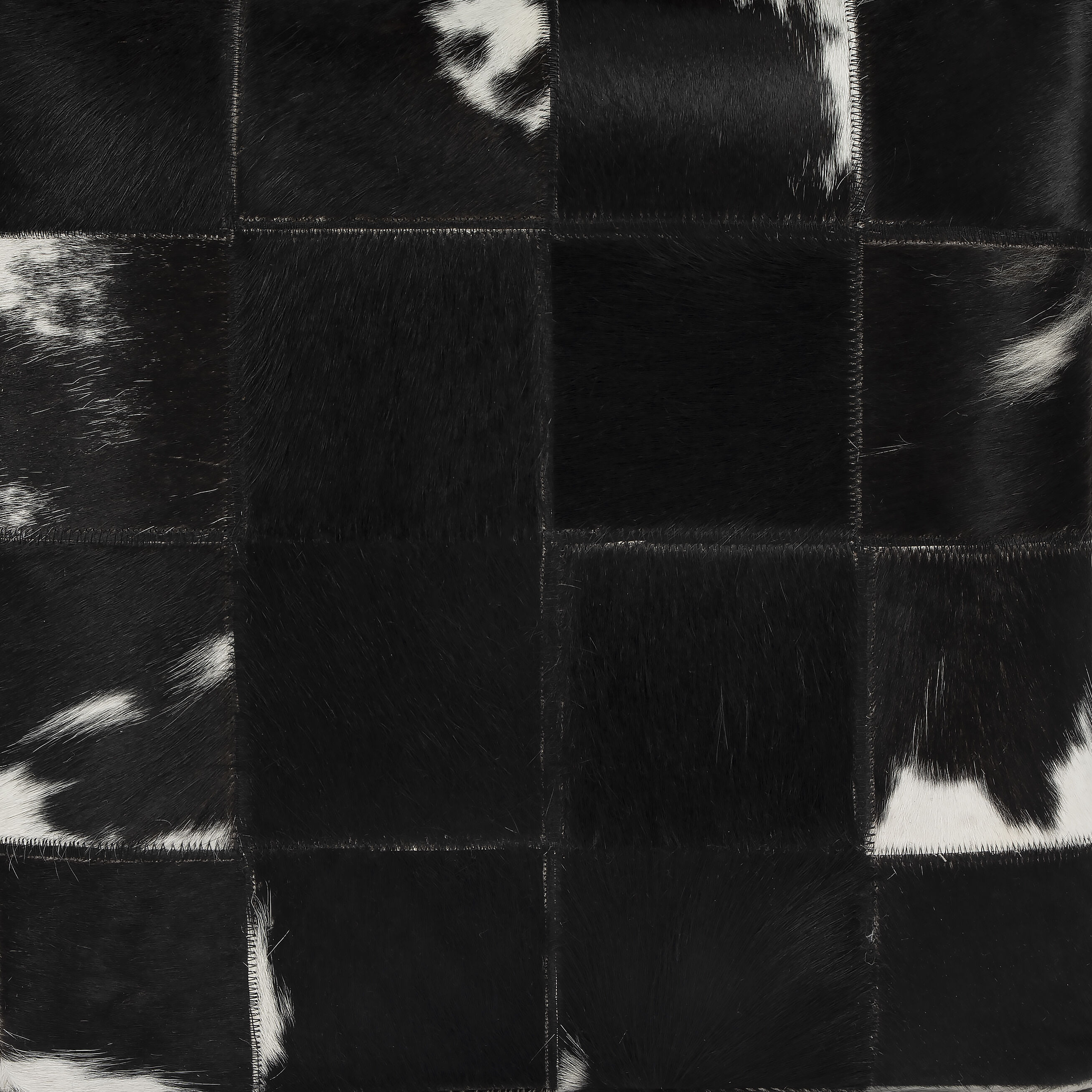 Victorian Hair on Hide Cube Ottoman in Black and White