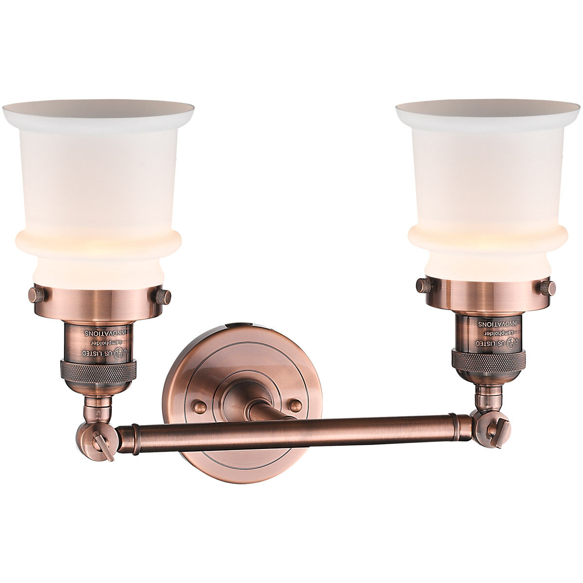 Franklin Restoration Small Canton 2 Light 17 inch Antique Copper Bath Vanity Light Wall Light in Matte White Glass, Franklin Restoration