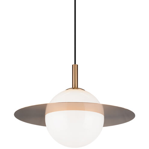 Saturn 1 Light 20 inch Aged Gold Brass and Opal Pendant Ceiling Light in Aged Gold Brass and Opal Glass