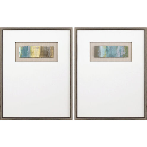Dreamscape Green and Blue and Metallic and Yellow Framed Art