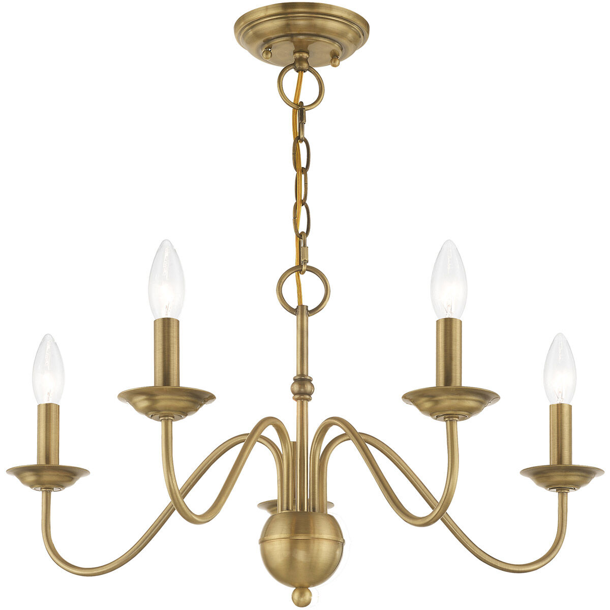 Windsor 5 Light 24 inch Antique Brass Chandelier Ceiling Light