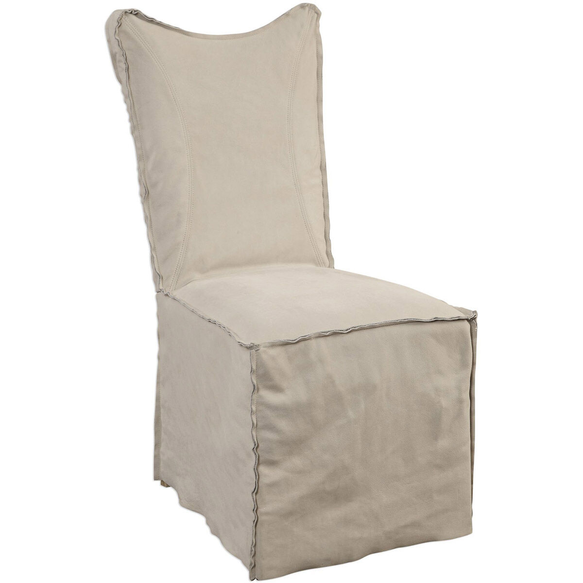 Delroy Distressed Hand-Sanded Stone Ivory Nubuck Leather Armless Chairs, Set of 2