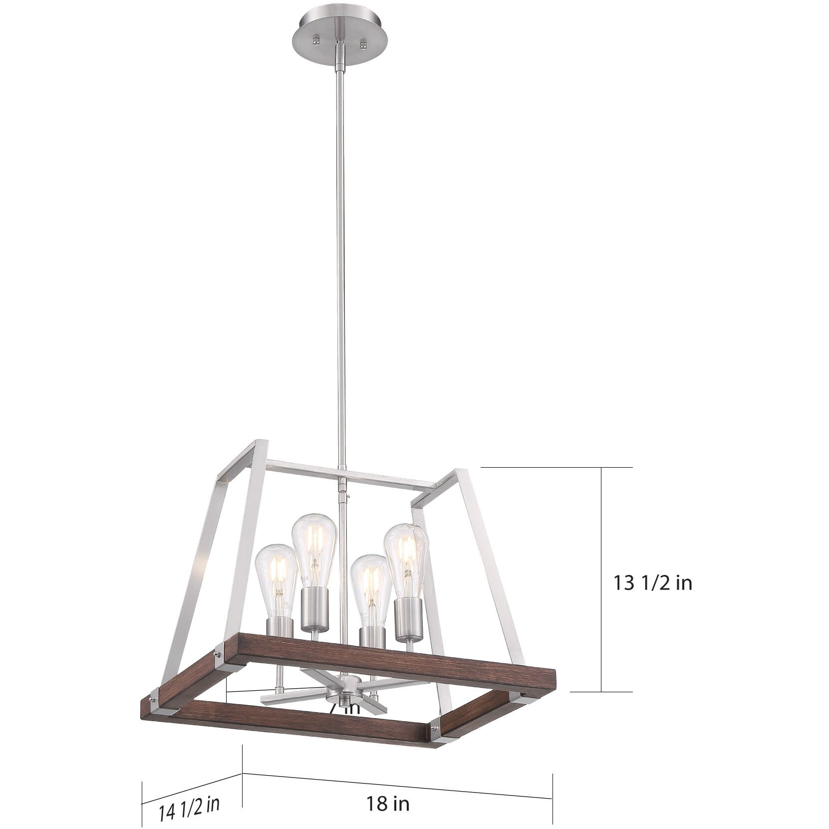 Outrigger 4 Light 14.25 inch Brushed Nickel and Nutmeg Wood Pendant Ceiling Light