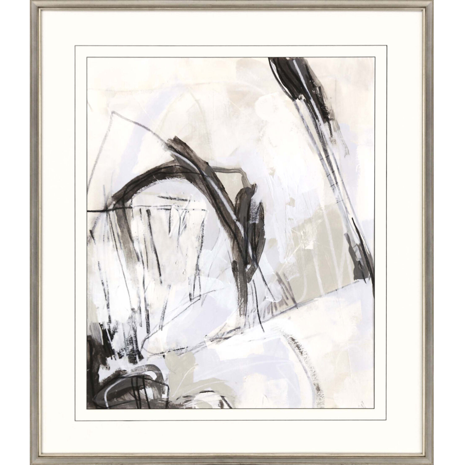 Neutral Boundary White and Blue and Black and Gray Framed Art