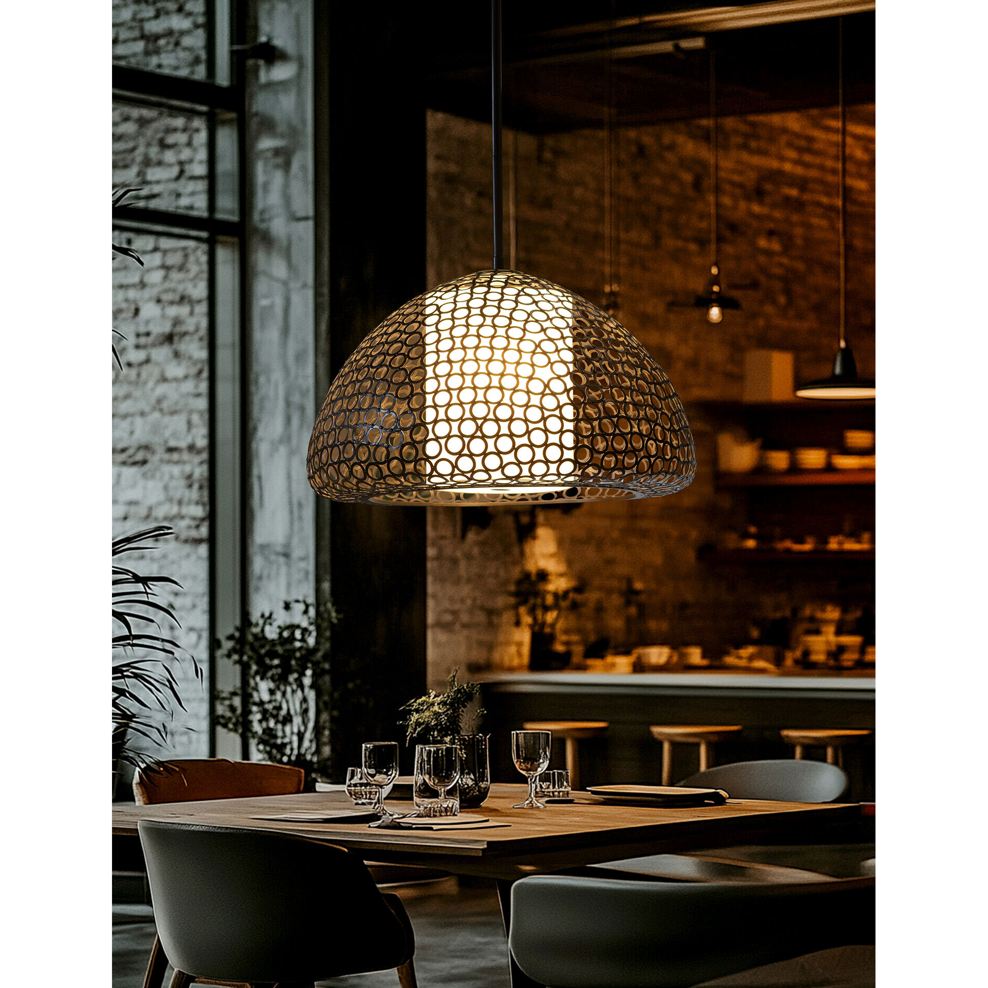 Dilston LED 24 inch Bronze Pendant Ceiling Light in Cream Linen Fabric