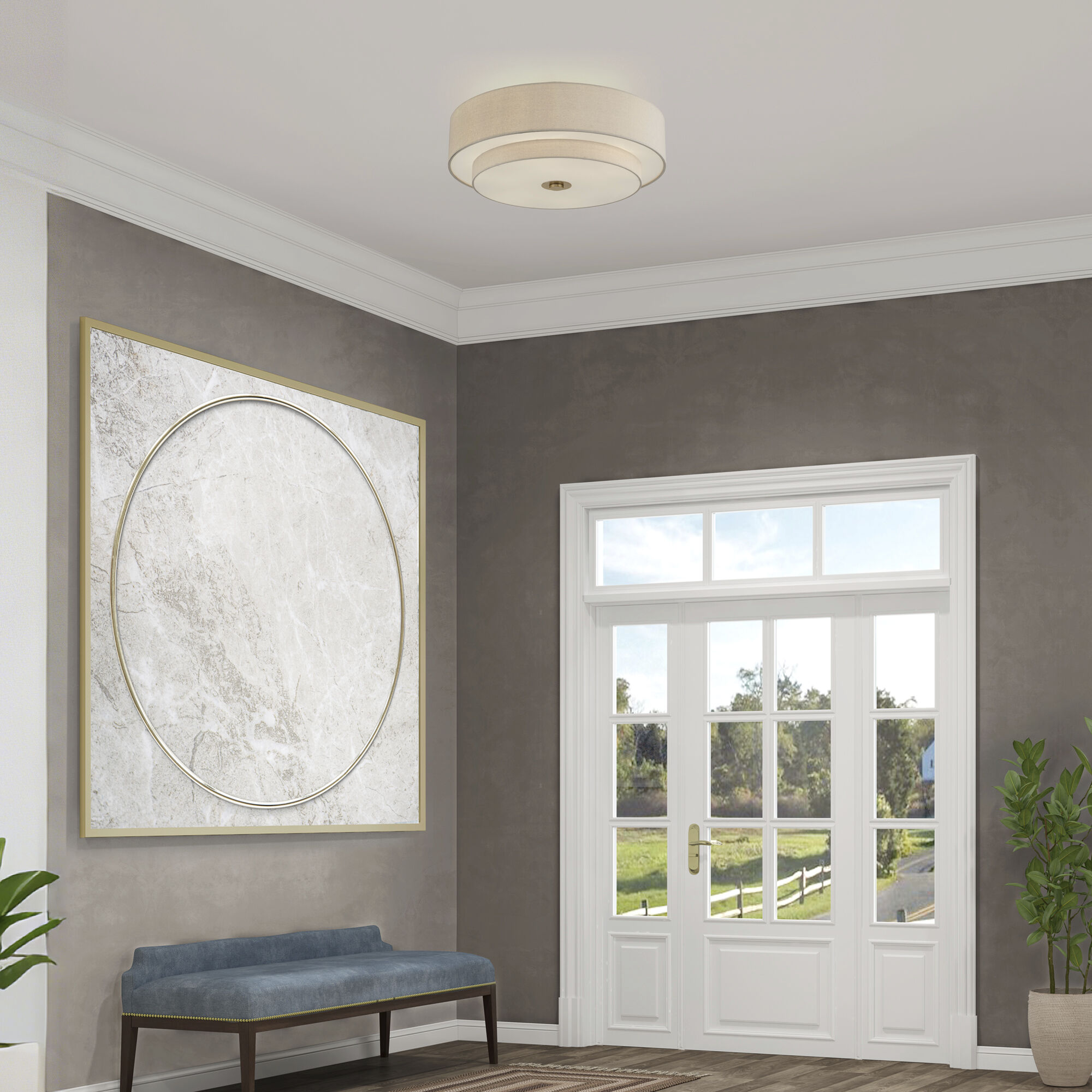 Bellingham 6 Light 30 inch Antique Gold Leaf Semi Flush Mount Ceiling Light, Extra Large