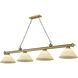 Cordon 4 Light 81.25 inch Rubbed Brass Billiard Ceiling Light in Golden Mottle Glass