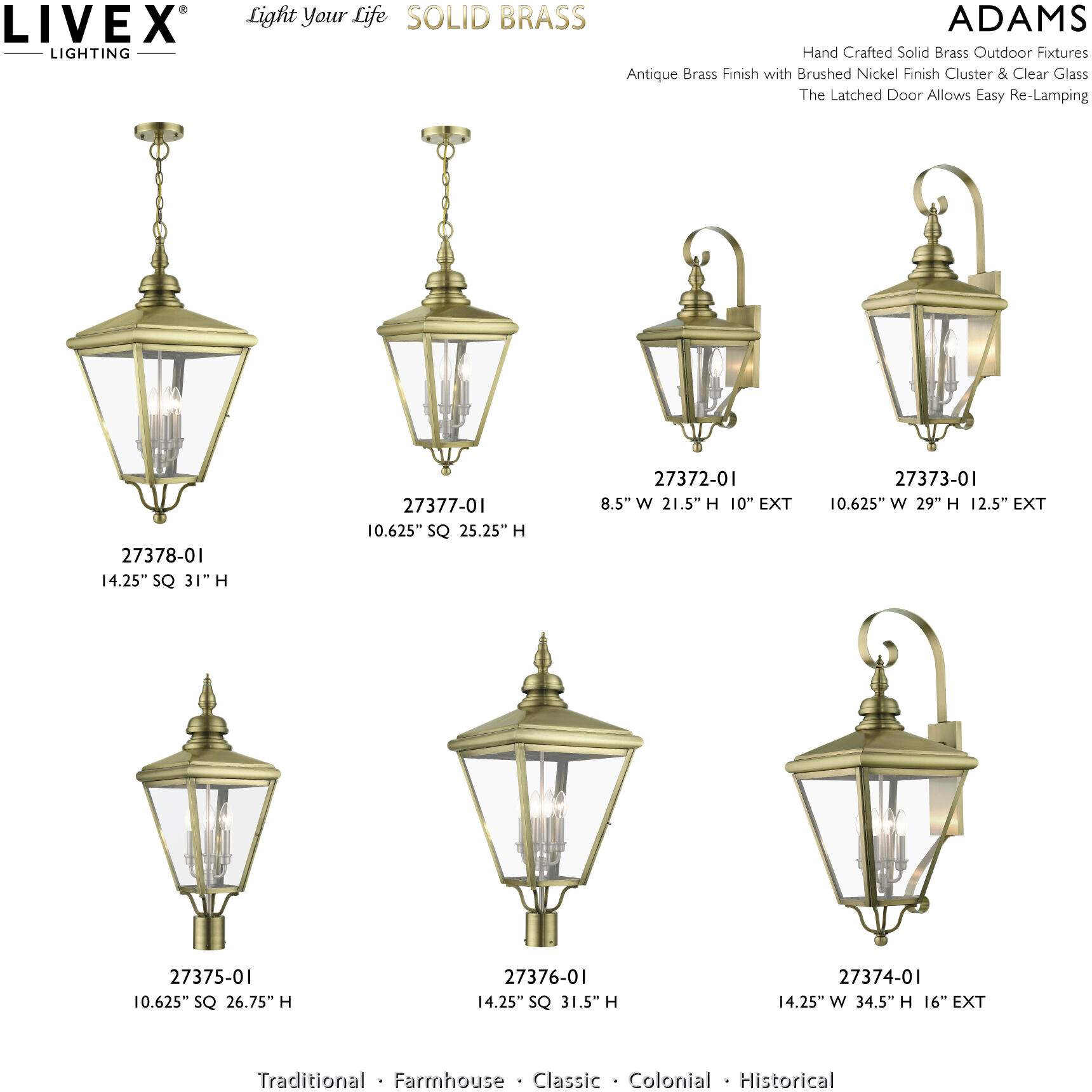Adams 3 Light 10.63 inch Antique Brass with Brushed Nickel Finish Cluster Outdoor Large Pendant Lantern Ceiling Light