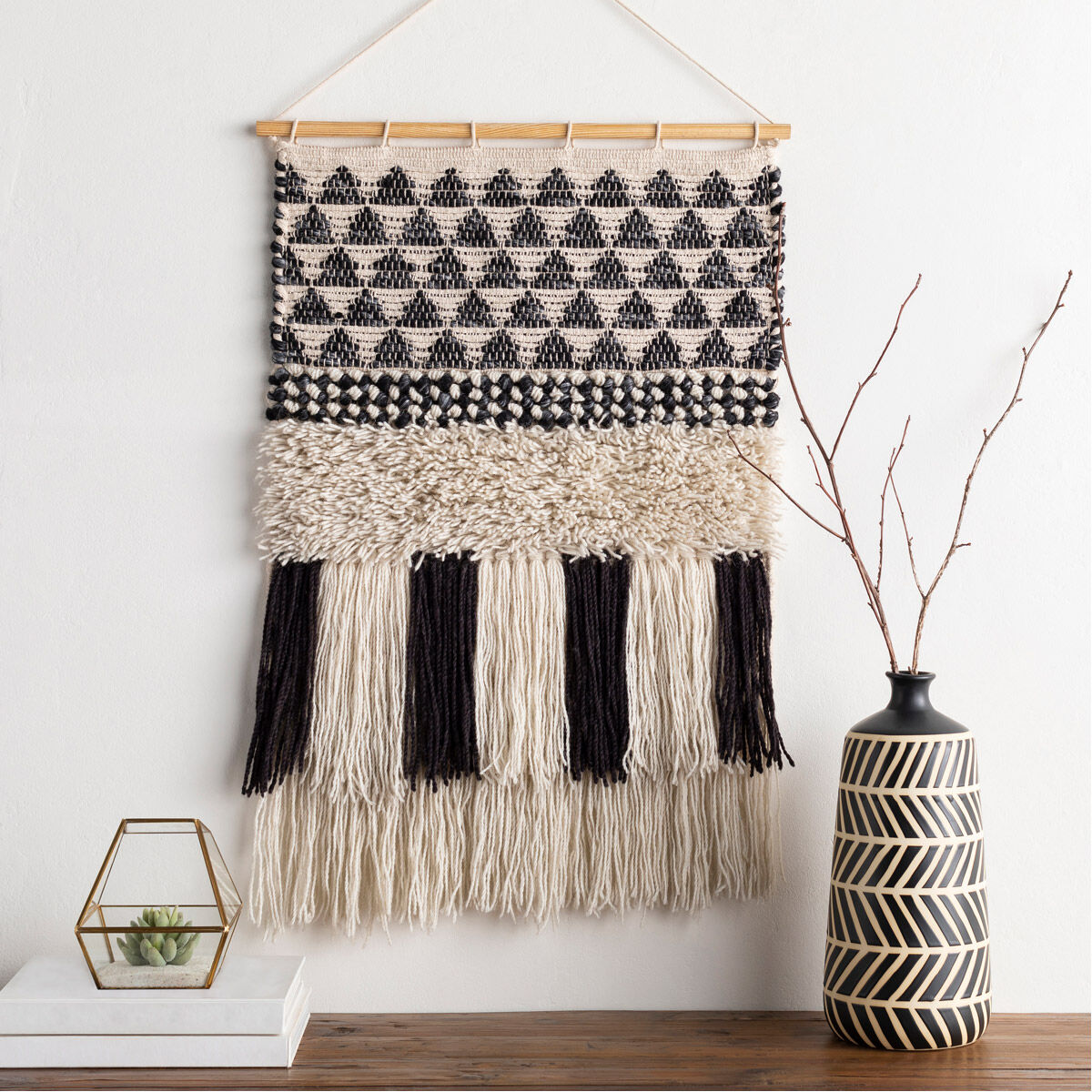 Merida Black/Ivory/Charcoal Wall Hangings, Rectangle