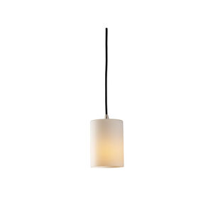 Fusion 1 Light 4 inch Brushed Nickel Pendant Ceiling Light in Black Cord, Opal, Cylinder with Flat Rim, Incandescent