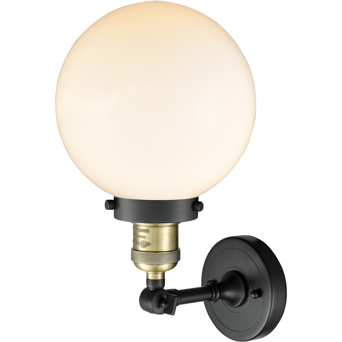 Franklin Restoration Large Beacon LED 8 inch Black Antique Brass Semi-Flush Mount Ceiling Light in Matte White Glass, Franklin Restoration