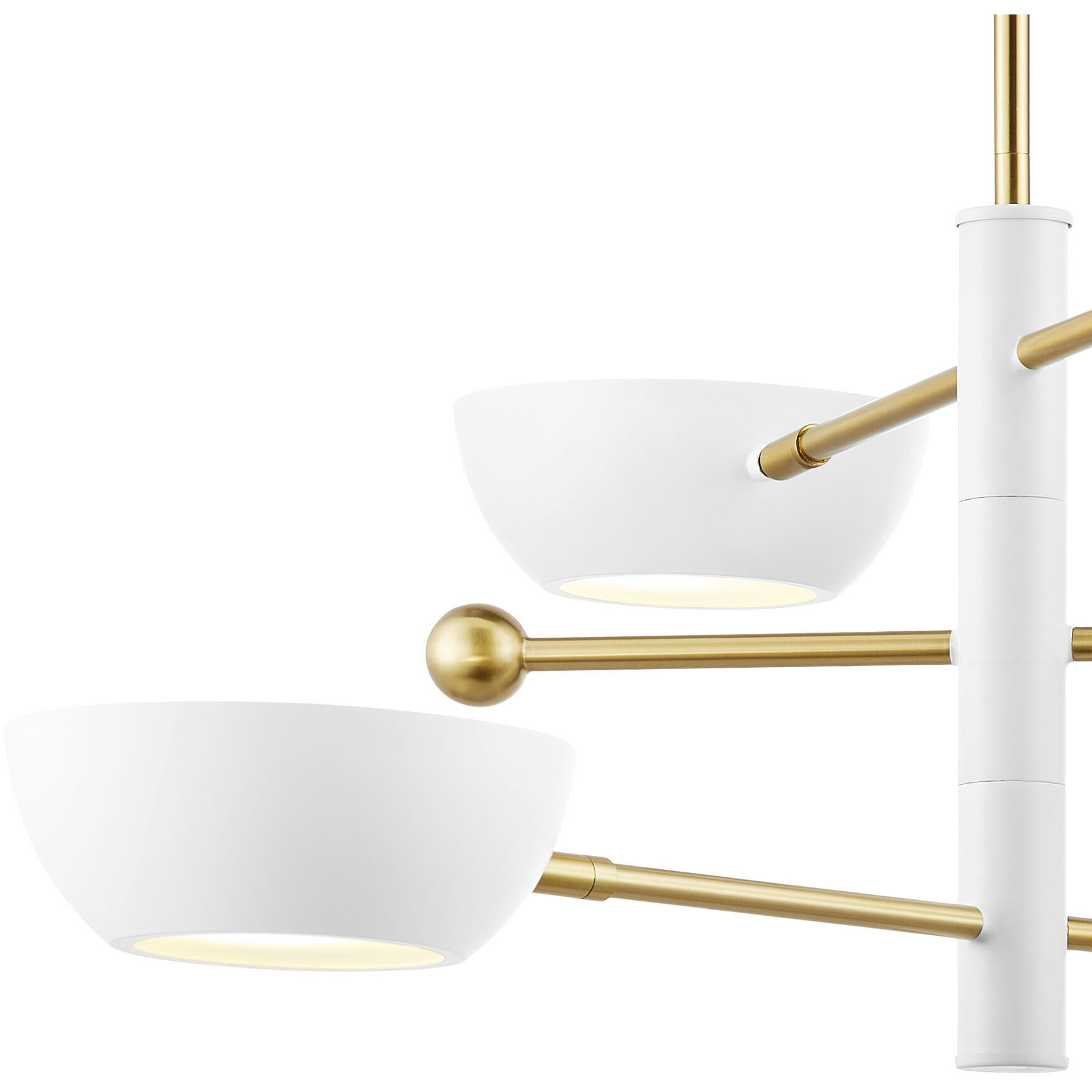 Contemporary 3 Light 33.75 inch White with Natural Brass Chandelier Ceiling Light