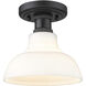 Yep Carver 1 Light 7.5 inch Matte Black Flush Mount Ceiling Light in Vintage Milk Glass