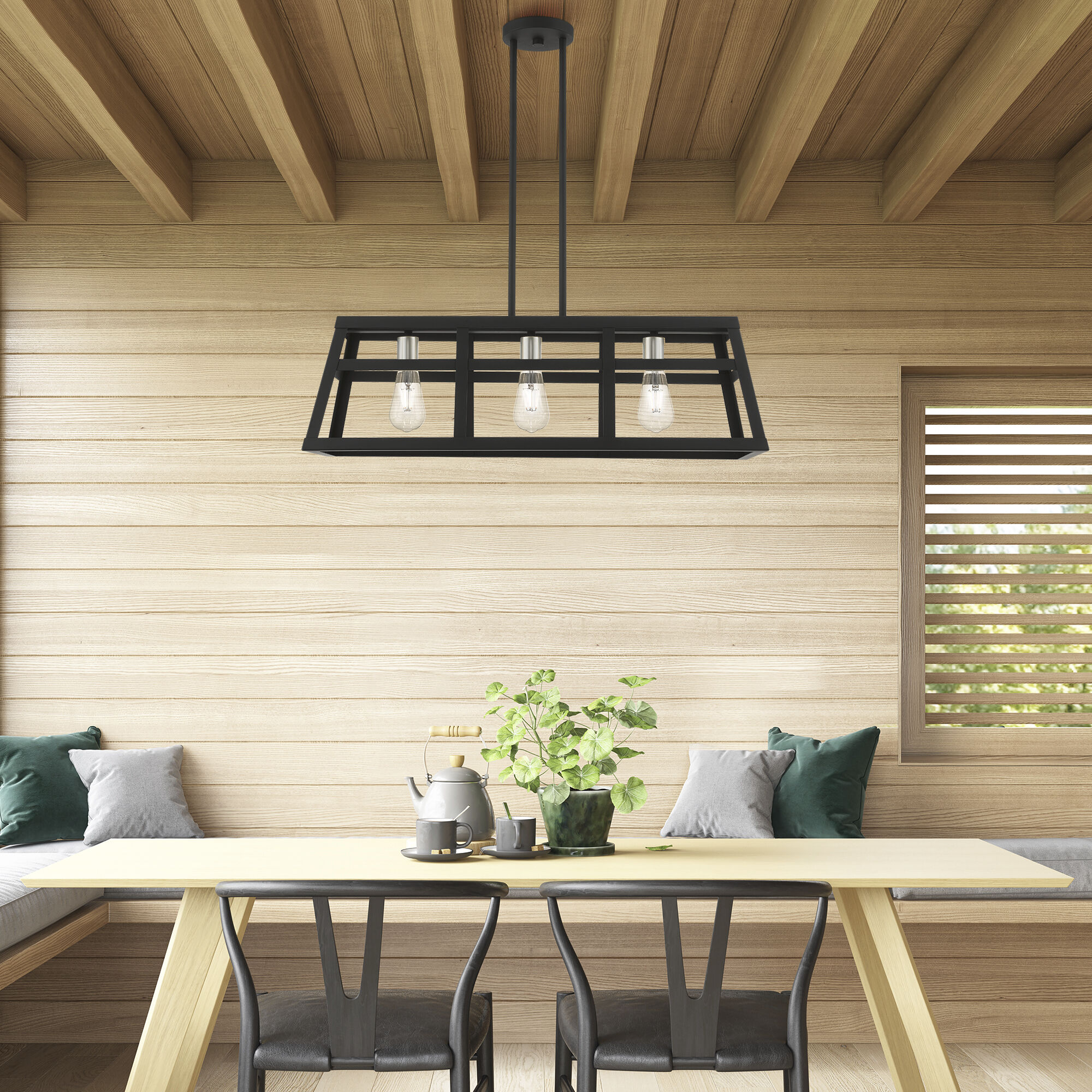 Schofield 3 Light 30 inch Black with Brushed Nickel Accents Linear Chandelier Ceiling Light