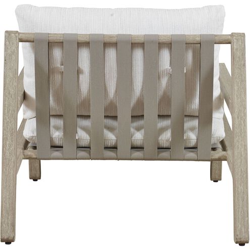 Strapped Ivory Rattan and Cerused Wheat Mahogany Wood Outdoor Lounge Chair