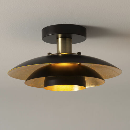 Rancho Mirage LED 19 inch Matte Black and Weathered Brass Flush Mount Ceiling Light