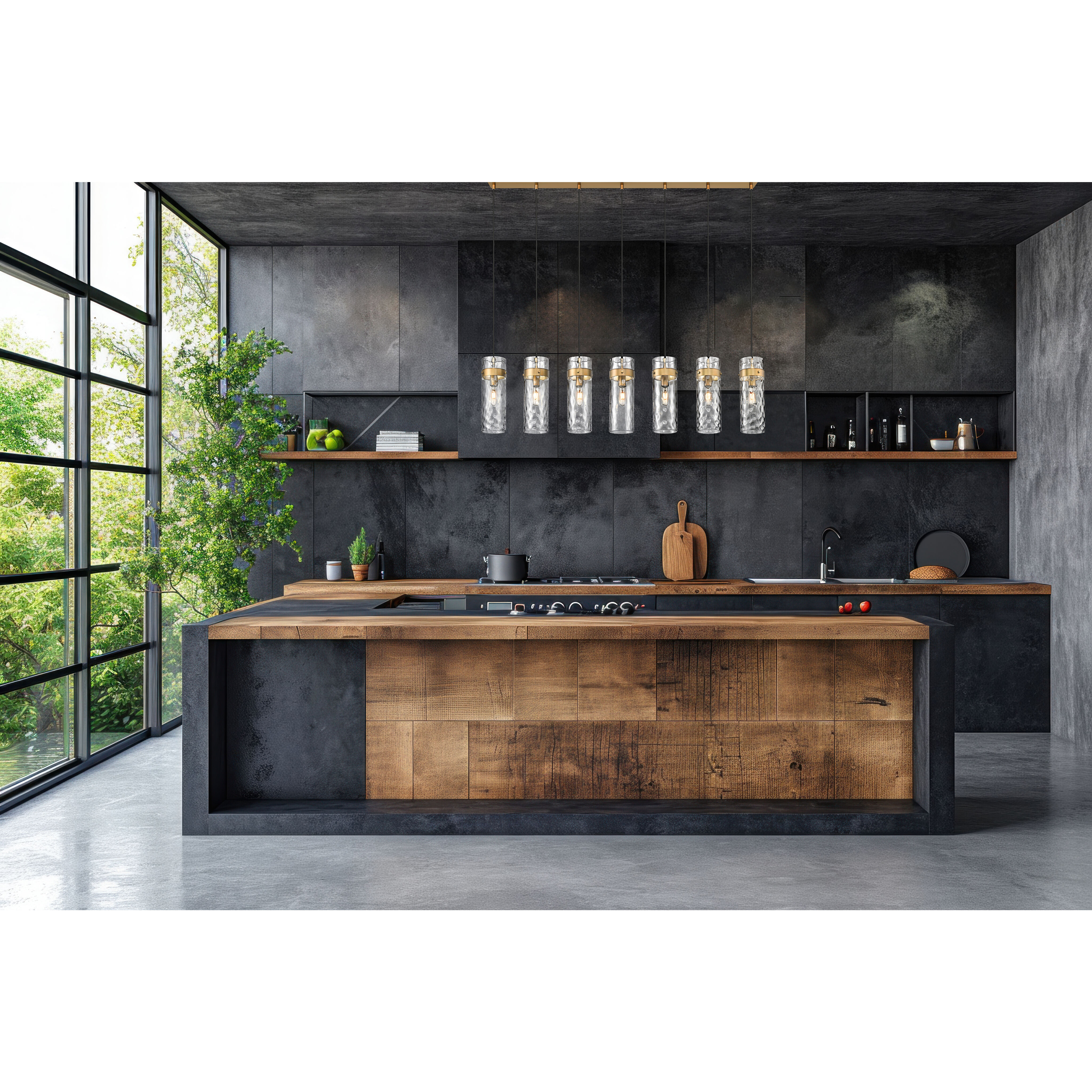 Fontaine Linear Chandelier Ceiling Light in Rubbed Brass