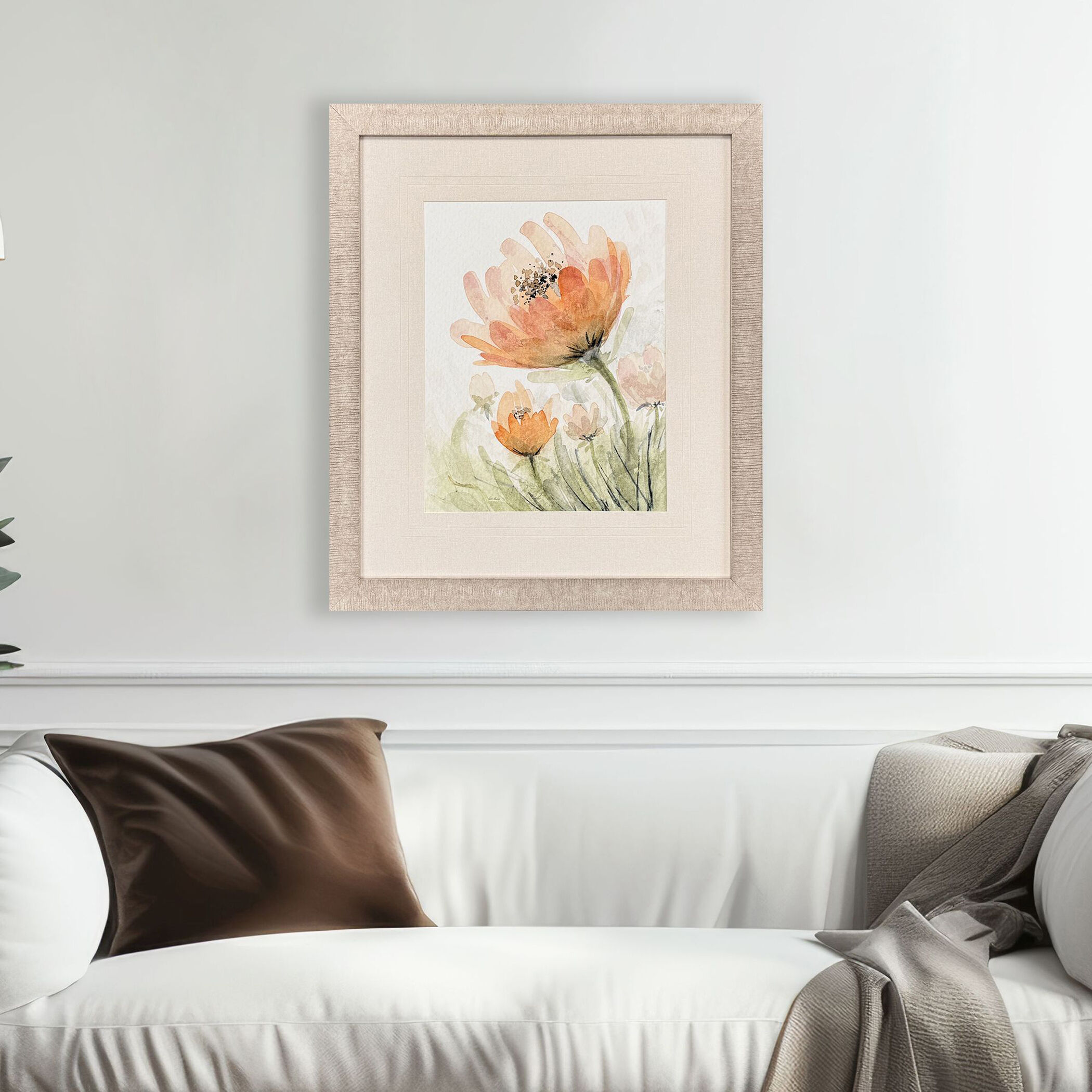 Perfect Poppies Orange and Green and Beige and Multi Framed Art, Propac