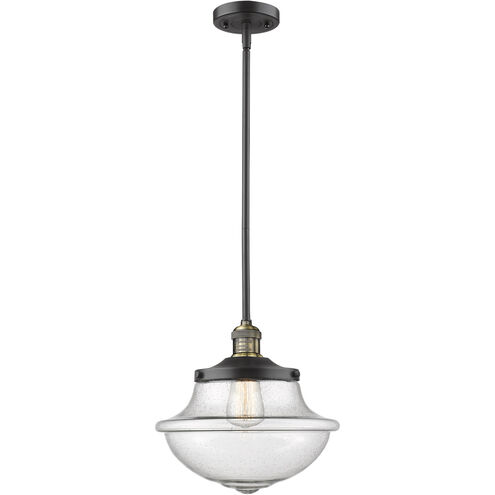 Franklin Restoration Large Oxford 1 Light 12 inch Black Antique Brass Mini Pendant Ceiling Light in Seedy Glass, Franklin Restoration