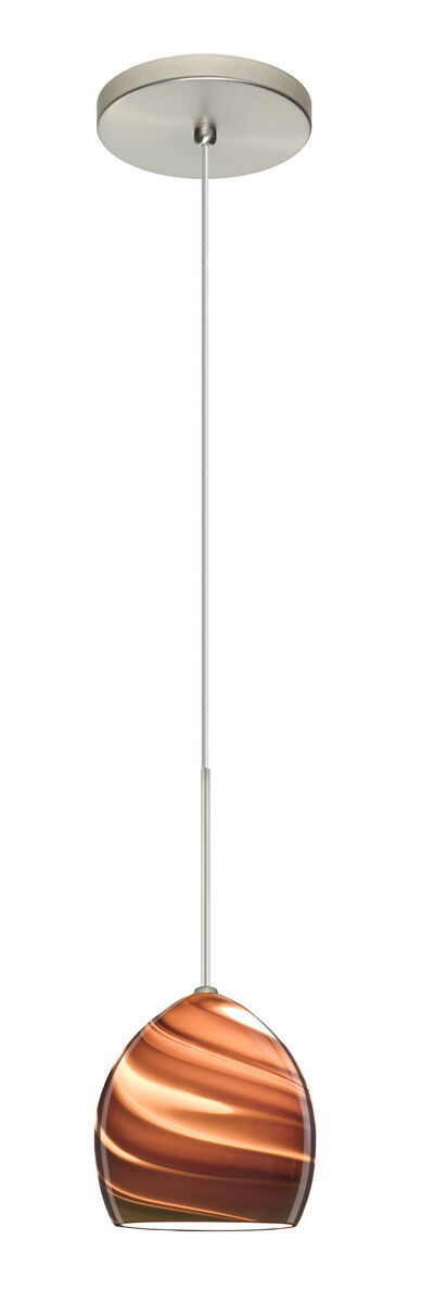 Sprite 1 Light Satin Nickel Pendant Ceiling Light in Smoke Twist Glass, Halogen