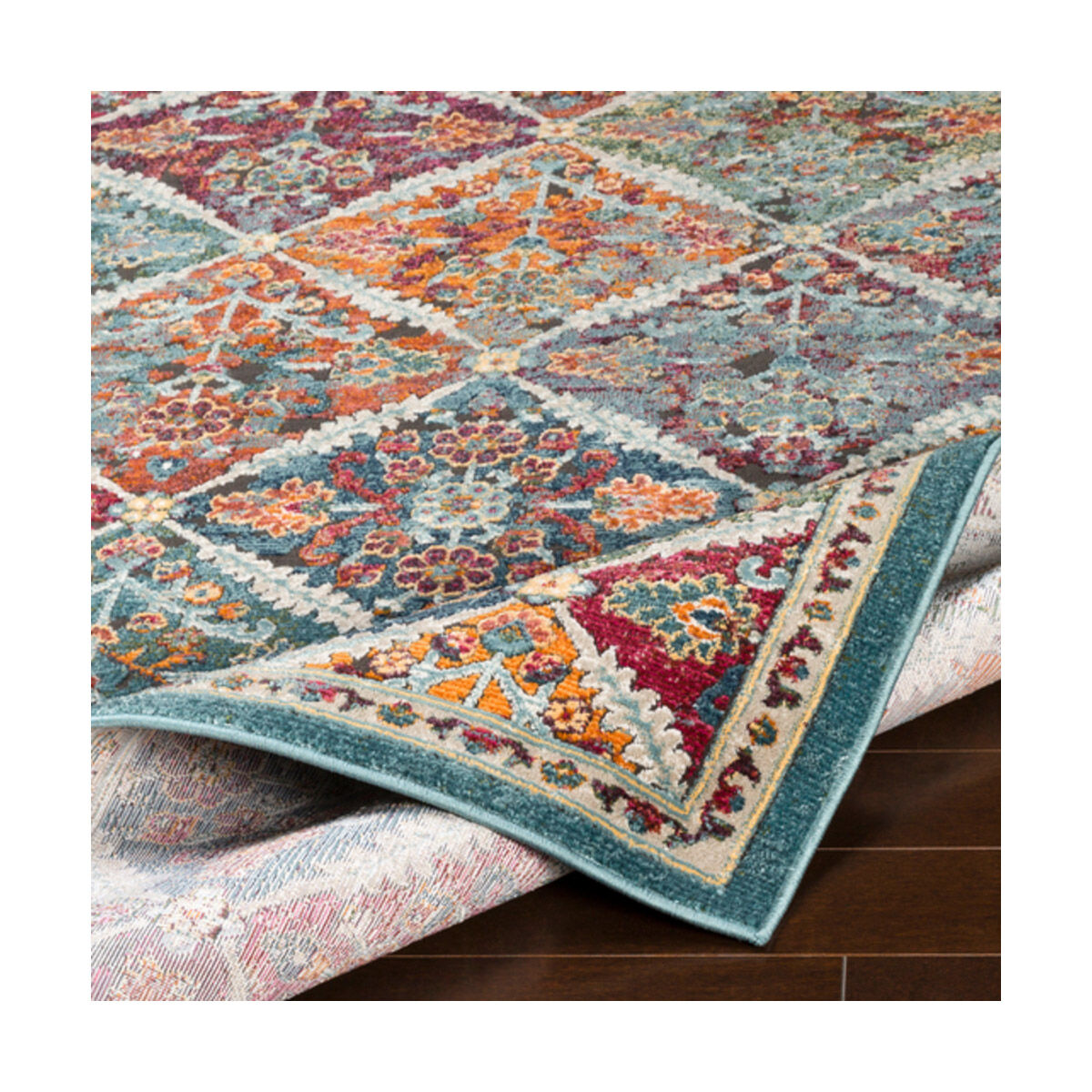 Herati 71 X 47 inch Bright Orange/Rust/Bright Pink/Eggplant/Dark Green Rugs, Rectangle
