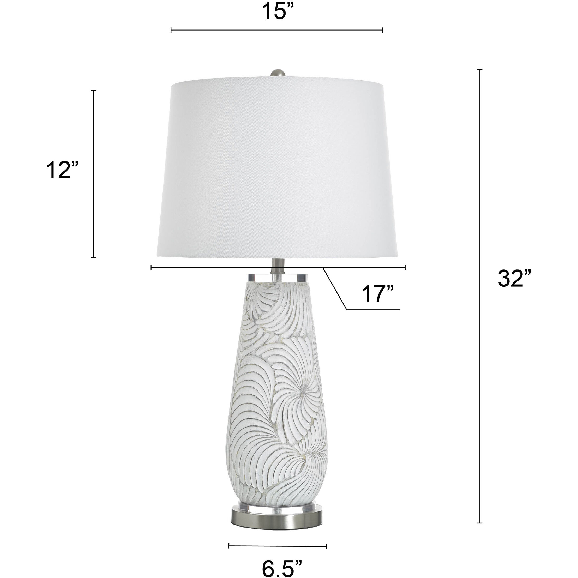 Poly 32.5 inch 100 watt Glina Silver and White Table Lamp Portable Light